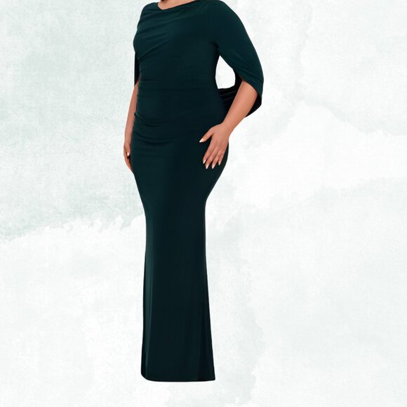 Betsy & Adam Plus Size Ruched Gown Plus Size 22W, Forest Green, New with Tags - Picture 2 of 4